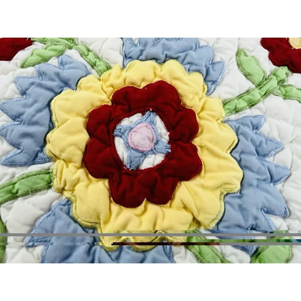 Vtg Pottery Barn Quilted Pillow Sham Flower Cottage Floral Cover Case India Cott